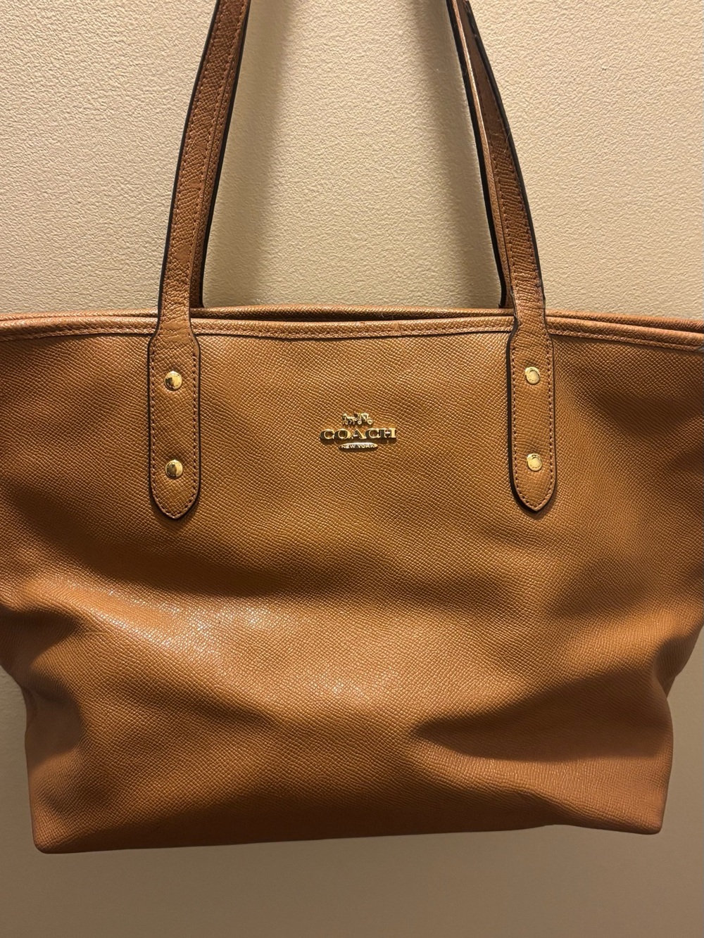 Coach Cognac Leather Tote with Gold Hardware